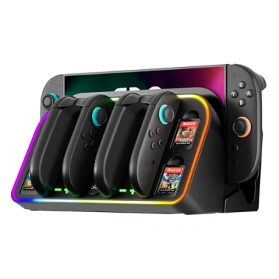 Afbeelding van Oplaaddock voor Nintendo Switch 2 Joycon(2025),4 in 1 magnetisch snellaadstation NS2, aan de muur en op tafel te plaatsen, met 4 sleuven game cards LED.