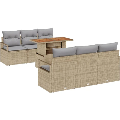 Afbeelding van vidaXL 7 delige Tuin Sofa Set met Kussens Beige Poly Rattan, 2 Zits Opslag&amp;Kussens Rattan