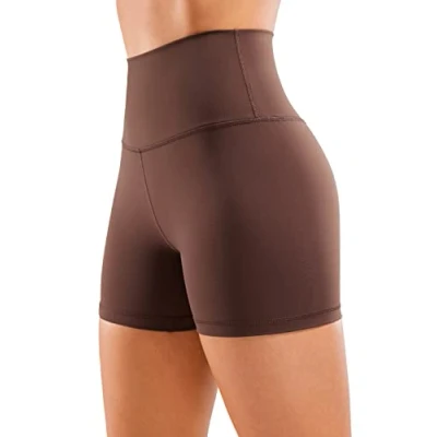 Afbeelding van CRZ YOGA Naakt Gevoel Bikershort Voor Dames 4&#039;&#039; Hoog Getailleerde Yogatraining Gym Running Spandex Shorts Taupe L