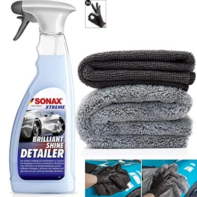 Afbeelding van detailmate Droogreiniger autoset: Sonax Xtreme BrilliantShine Detailer, 750 ml spuitfles + kortpolige microvezeldoek 320 g/m² langpolige polijstdoek 550 beschermende handschoenen