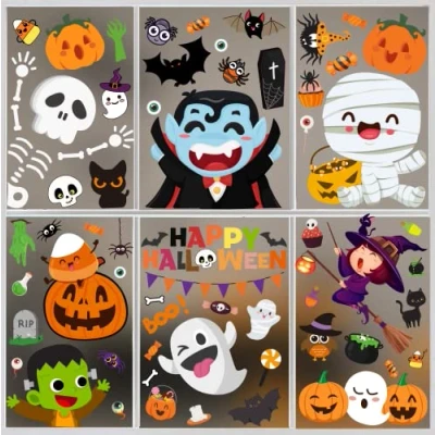Afbeelding van Halloween venster klampt zich vast voor glazen ramen raamstickers dubbelzijdige stickers verwijderbaar partij raamdecoraties