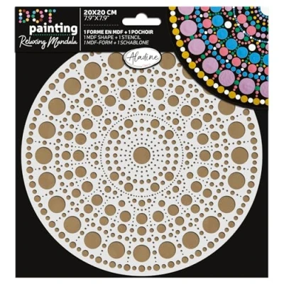 Afbeelding van Aladine mandala set 20 cm in Dot Painting Mandala&#039;s doos met sjabloon en houten standaard 85501