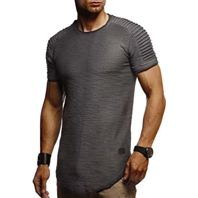Afbeelding van Leif Nelson T shirt voor heren, zomer, met ronde hals, regular fit, 100% katoen, basic heren shirt, casual antraciet, M