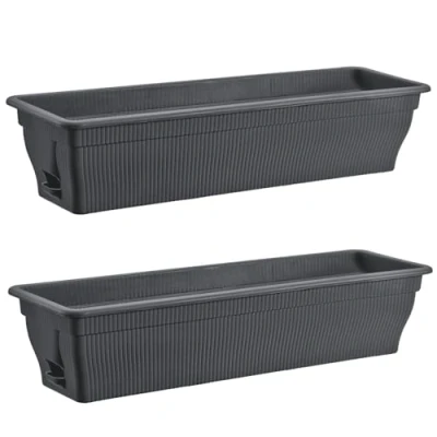 Afbeelding van BURI Bloembak, 80 cm, balkonbak met waterreservoir, antraciet, 18 l, bloembakken, weerbestendig, inzetstuk voor tuin en balkon, grijs, 2 stuks