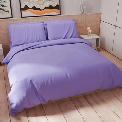 Afbeelding van PETTI Artigiani Italiani dekbedovertrek voor Frans bed, en kussenslopen van microvezel, effen, paars, 100% Made in Italy