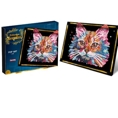 Afbeelding van SEQUINS COLLECTION Pop Art Chat Nieuw Creëer een fonkelend bord met lovertjes van kat Inclusief opbergvak Creatieve activiteit voor volwassenen en tieners vanaf 14 jaar