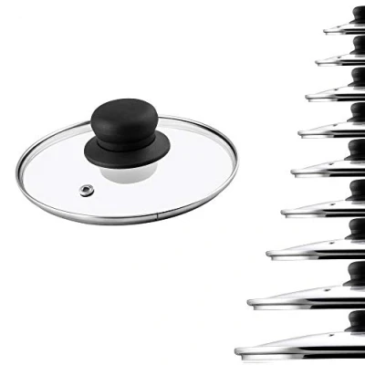 Afbeelding van KADAX Glazen Deksel, hittebestendig Deksel met Handvat van Kunststof, Stoomgat, Pandeksel, universeel voor Pannen en Potten, in verschillende maten, rond (16cm)