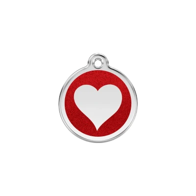 Afbeelding van Heart Red glitter hondenpenning small/klein dia. 2 cm RedDingo