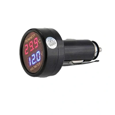 Afbeelding van JZK Voltmeter thermometer 2 in 1, digitale weergave auto batterij spanning temperatuur gauge monitor tester meter voltmeter, DC 12V 24V