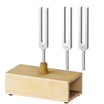 Afbeelding van DiDiBirDi stemvork 440Hz 432Hz 417Hz 3 delige van aluminiumlegering met resonantiekast voor klanktherapie, yoga, meditatie en ontspanning