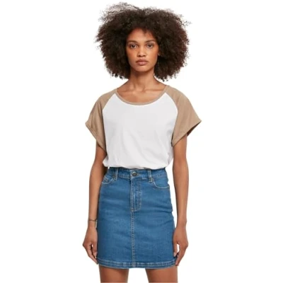 Afbeelding van Urban Classics Contrast Raglan Tshirt print, Dames, Maat: XS, White softtaupe