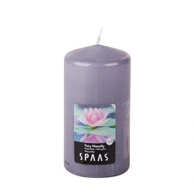 Afbeelding van Spaas Geurkaars met cilindervormige pilaar 80/150 mm, ± 65 uur, Fairy Waterlily, grijs