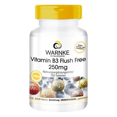 Afbeelding van Vitamine B3 Tabletten Flush Free 250mg veganistisch 100 Warnke Vitalstoffe Duitse apothekerskwalitei