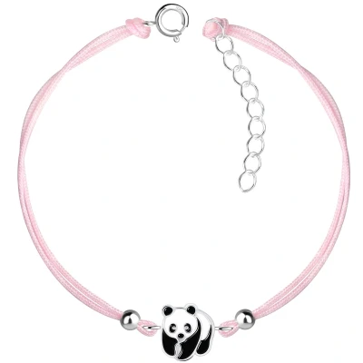 Afbeelding van JoyS Zilveren panda bedel armband pandabeer sterling zilver 925 roze koord th92