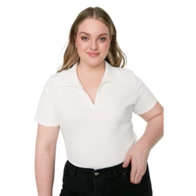 Afbeelding van Trendyol Witte Polo Hals Bodysitting Geribbelde Gebreide Blouse Tbbss22Bz0750