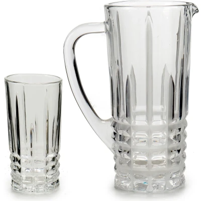 Afbeelding van Glazen schenkkan/karaf 1liter 25 x 16 cm met 6 Drinkglazen van 250 ML