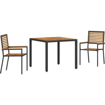 Afbeelding van vidaXL 3 delige Tuin Eethoek Zwart Poly Rattan Acacia