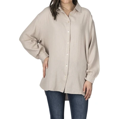Afbeelding van DENIMFY Dames Overhemd DFMathilda bequem Beige M/L Volwassenen