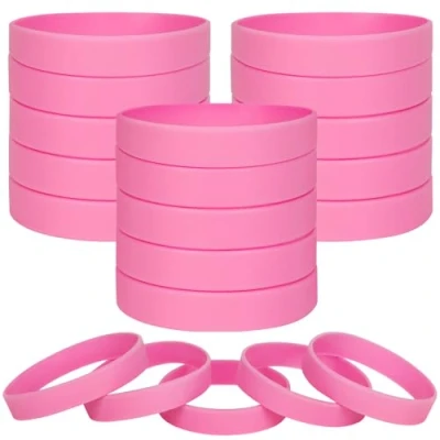 Afbeelding van LVNRIDS 100 stks Roze Blank Siliconen Polsbandjes Voor Volwassene, Sport Party Rubber Elastische Polsband Groothandel Bulk Armband L