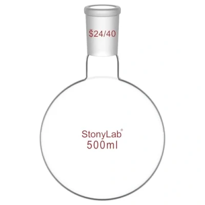 Afbeelding van stonylab Glas 500 ml Kolf met Korte Hals Ronde Bodem, Borosilicaatglas Enkele en Zware Wand RBF 24/40 Standaard Toelopende Buitenste Gewricht,