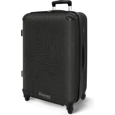 Afbeelding van NoBoringSuitcases.com® Koffer groot Rolkoffer lichtgewicht Zwart met lichte abstracte lijnen Reiskoffer 4 wielen Grote trolley XL 20 kg bagage