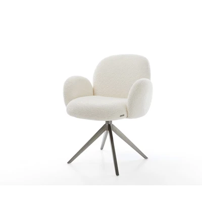 Afbeelding van DELIFE Draaistoel Nube Flex met armleuning bouclé wit kruisframe breed grafiet 360 draaibaar rocker functie pocketveer kern