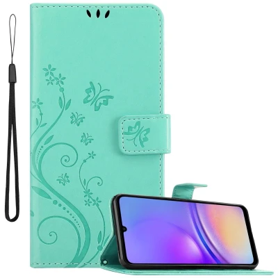 Afbeelding van Cadorabo Hoesje geschikt voor Samsung Galaxy A06 in BLOEMEN TURKOOIS Beschermhoes bloemmotief met magnetische sluiting, standfunctie en kaartsleuven Book Case Cover Etui