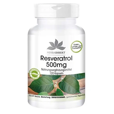 Afbeelding van Resveratrol 500mg Hoge dosering Knotweed extract 120 capsules HERBADIREKT by Warnke Vitalstoffe Duitse apothekerskwalitei