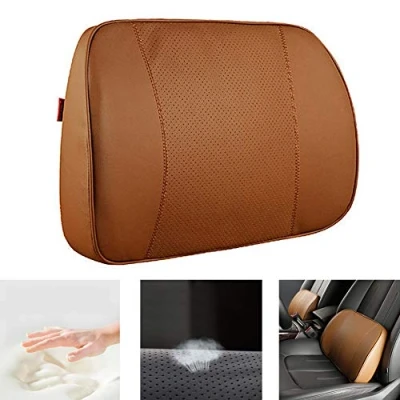 Afbeelding van Car Lumbar Support Cushion, Leather Memory Foam Back Pillow, Ergonomic Cushion Seat Pad for Home Office, Lower Brace Pain Relief (15.3X2.7X11 Inch),Brown2