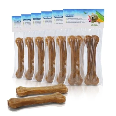 Afbeelding van Nobleza Geperst bot voor honden Tandenversterker Tandheelkundige stok Hondensnack, Ongelooide huid Knuckle Bone, Kauwbot, 15 cm, 12 stuks