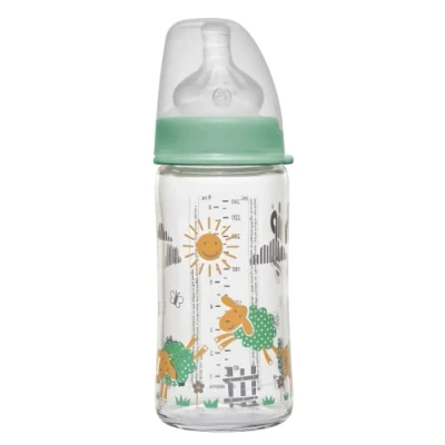 Afbeelding van nip Fles met brede hals anti koliek zuiger: babydrinkfles ACTIFLEX systeem, Made in Germany, BPA vrij, glas, eenheidsmaat, zuiggat M medium drinkstroom, 240 ml, Boy