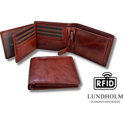 Afbeelding van Lundholm Portemonnee heren leer RFID anti skim Malmö serie portefeuille mannen cadeautjes Billfold Bruin