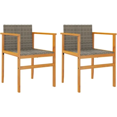 Afbeelding van Tuinstoelen 2 st poly rattan en massief hout grijs