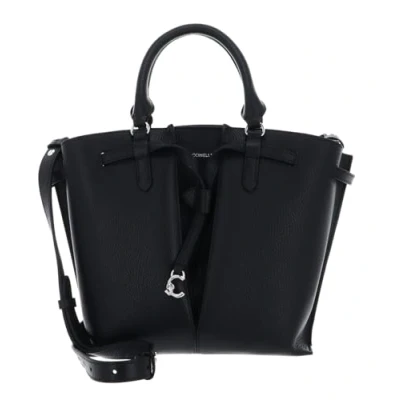 Afbeelding van COCCINELLE Leren Handtas Schoudertas Flores Handbag Grained Leather Noir Zwart