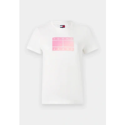 Afbeelding van Tommy Jeans Gradient FLAG Tshirt print, Dames, Maat: 32, Ecru