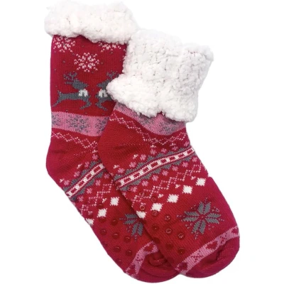 Afbeelding van Merino schapen Wollen sokken Rood met Hartjes maat 39/42 Huissokken Antislip Warme Winter