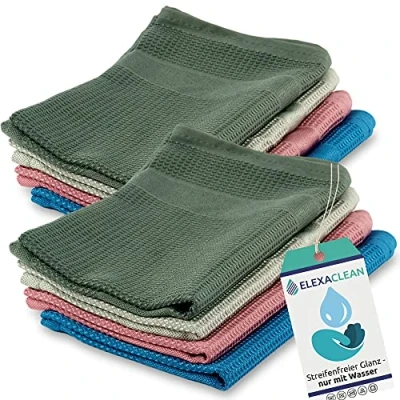 Afbeelding van ELEXACLEAN Microvezel poetsdoeken, set van 8, 55 x 40 cm, microvezeldoeken, poetsdoek, multifunctioneel, streepvrij, alleen met water