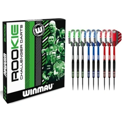 Afbeelding van WINMAU Rookie Multi Brass dartset in rood, blauw en groen met flights, schachten (Stems) exclusief dartboekje