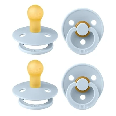 Afbeelding van BIBS Colour fopspeen 4 pack, BPA vrij, kersenvorm tepels. Natuurlijk rubber/latex, gemaakt in Denemarken, maat 1 (0 6 maanden), Baby Blue
