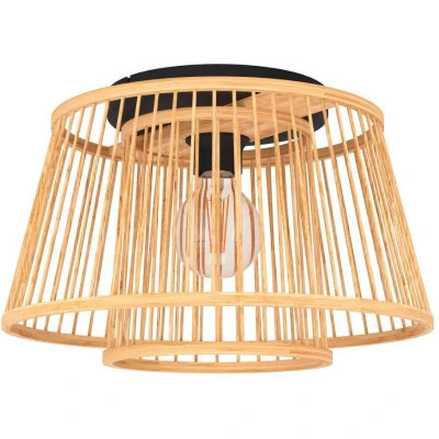 Afbeelding van EGLO Hykeham Plafondlamp E27 Ø 38 cm Staal/Bamboe Zwart/Bruin