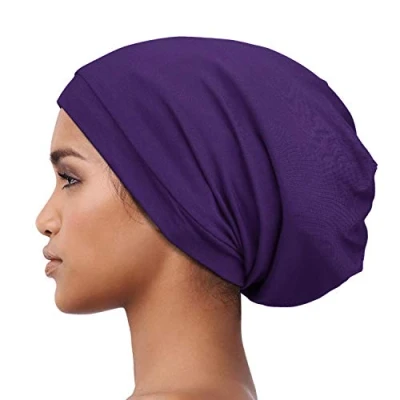 Afbeelding van Alnorm Gezellige satijnen gevoerde slouchy beanie cap met zachte elastische band voor mannen en vrouwen, lila, One size