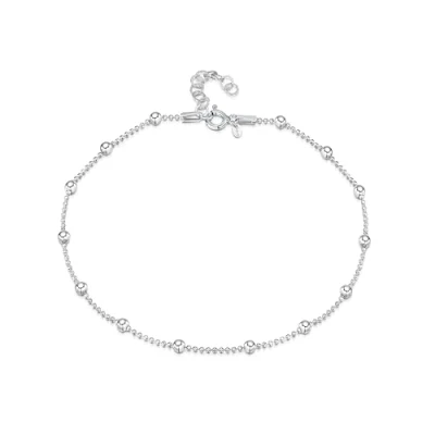 Afbeelding van Amberta Sieraden Echt 925 Sterling Zilver Enkelband Kogelketting Enkelbandje voor Vrouwen Lengte: 22+4 cm Verstelbare