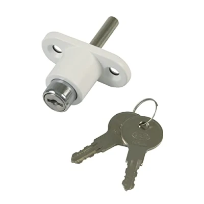 Afbeelding van Amig Veiligheidsslot voor schuiframen, mod. 45 overslagsluiting met 2 sleutels + spaanplaat de installatie van wit staal afmetingen: 53 x 23 mm
