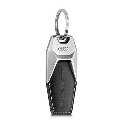 Afbeelding van Audi 3182100301 sleutelhanger Q4 e tron metalen lederen hanger Keyring gravure, zwart/zilver, eenheidsmaat, Schwarz, Eén maat, Modern