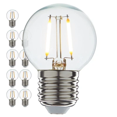 Afbeelding van Led filament E27 kogellamp 1 Watt, warm wit licht (2700K), dimbaar tot 0%, 100 lumen Voordeelpak 10 stuks Ø45mm