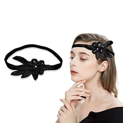 Afbeelding van MIVAIUN 1920s flapper hoofdband, vintage hand pailletten jaren 20 showgirl hoofdstuk, Gatsby 1920 bruids tiara haaraccessoires voor vrouwen meisjes