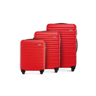 Afbeelding van WITTCHEN Reiskoffer 3 delige kofferset Rollende koffer Trolley Handbagage Harde schaal van ABS met 4 spinnerwielen Cijferslot Telescopisch handvat GROOVE Line Rood