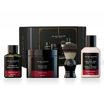 Afbeelding van The Art of Shaving Sandelhout Scheerset voor mannen het perfecte cadeau de scheren met scheercrème, scheerborstel, aftershave balsem, en voorschaarolie