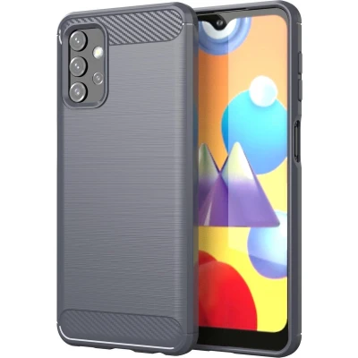 Afbeelding van Cadorabo Hoesje geschikt voor Samsung Galaxy A32 5G in BRUSHED GRIJS Beschermhoes van flexibel TPU siliconen roestvrij staal carbonvezel look Case Cover