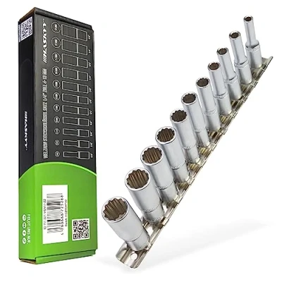 Afbeelding van HASKYY Steeksleutelset lange doppen 1/4 inch dopsleutels 4 13 mm twaalfkant set steekmoer 12 kant inzet moersleutel